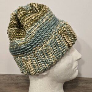 HAT Beanie MULTI-COLORED Stripe Handmade Crochet WINTER HAT, UNISEX